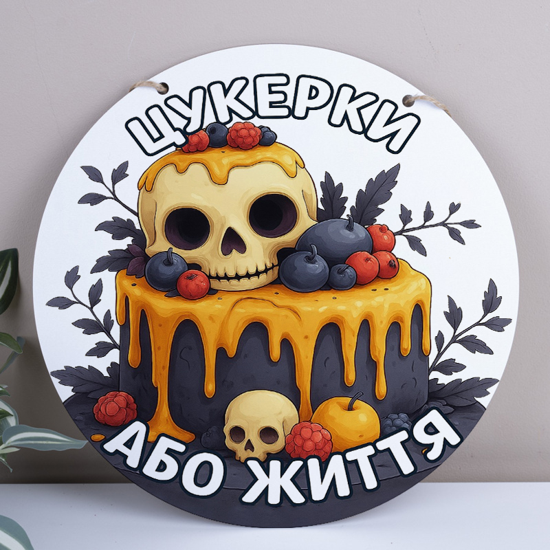 подвеска круг 33 см к Хэллоуину "конфеты или жизнь"